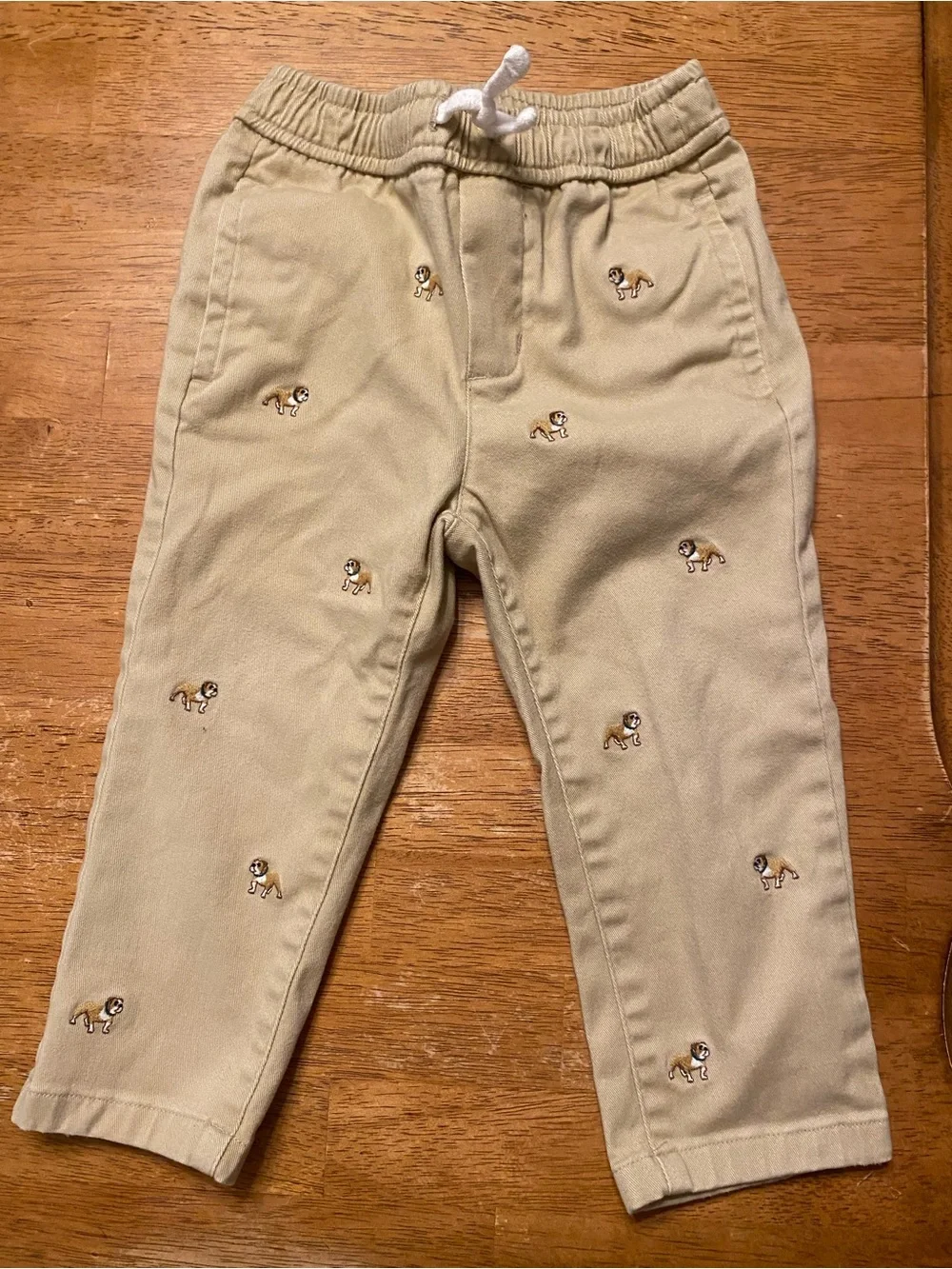 Janie and Jack Tan Chino Pants with Embroidered Puppies